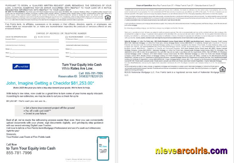 USA Nebraska Five Points Bank mortgage loan statement, 4 pages 3-4